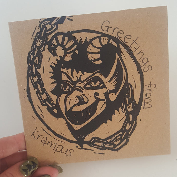 Krampus lino printed Card