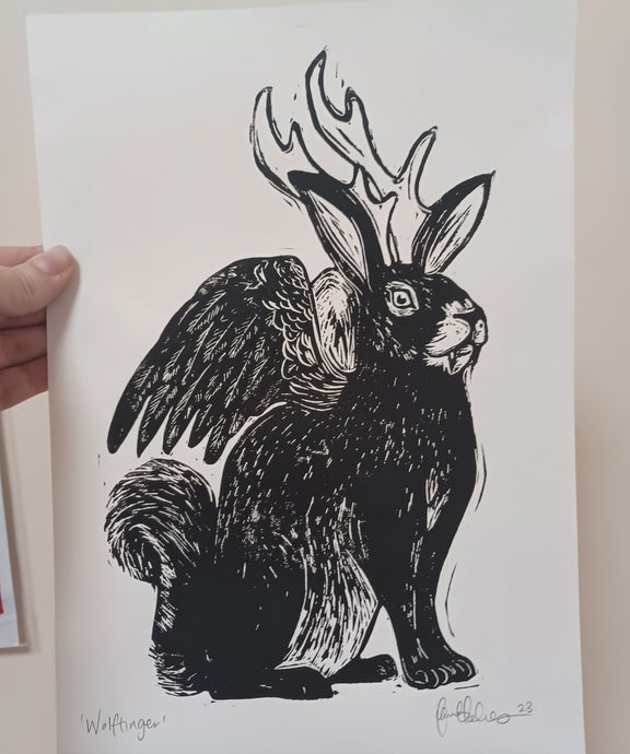 Wolpertinger A4 Lino Print