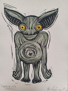 Hopkinsville Goblin A5 Lino print