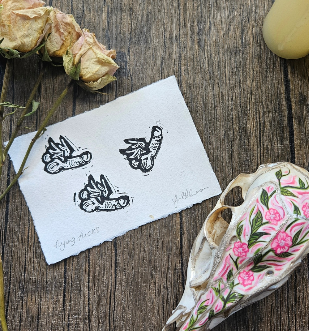 Flying fucks A6 Lino print