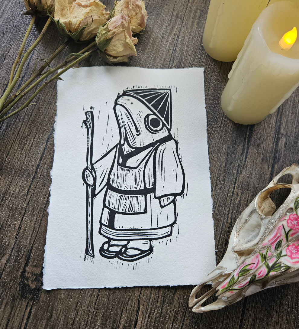 Iwana Bozu A5 lino print