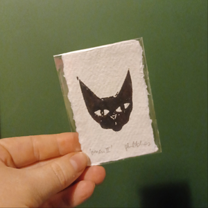 Mini Cat 'Omen 2' Lino Print