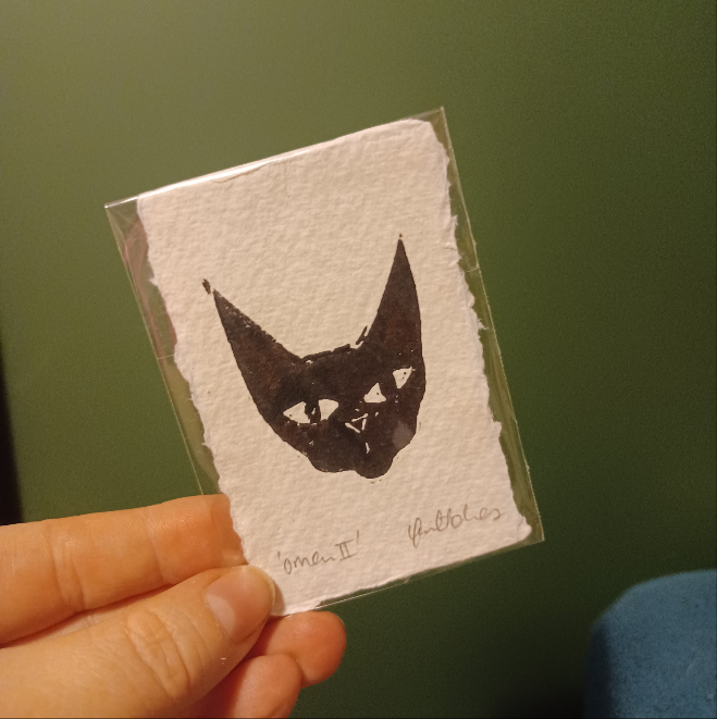 Mini Cat 'Omen 2' Lino Print