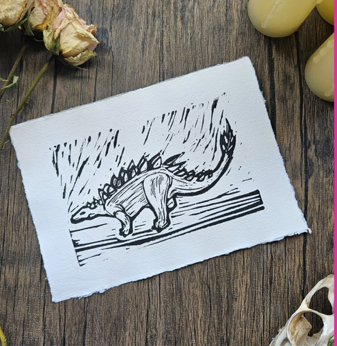 Stegosaurus A5 lino print