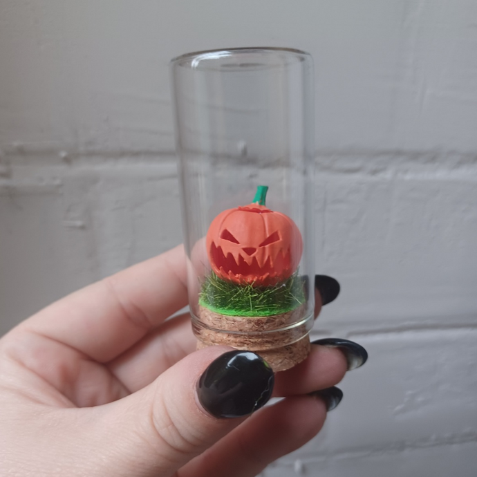 Creepy Pumpkin Glass Curio Jar