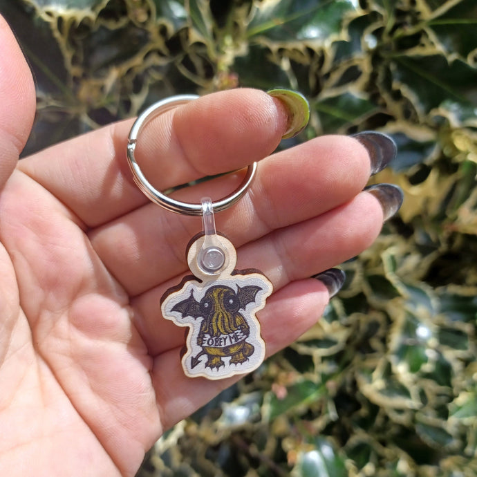 Baby Cthulu wooden keyring