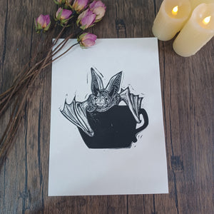 Bat-Tea -A4 Lino print