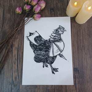 Hunter's Chicken A4 Lino print