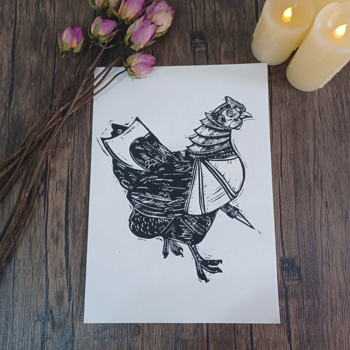 Hunter's Chicken A4 Lino print