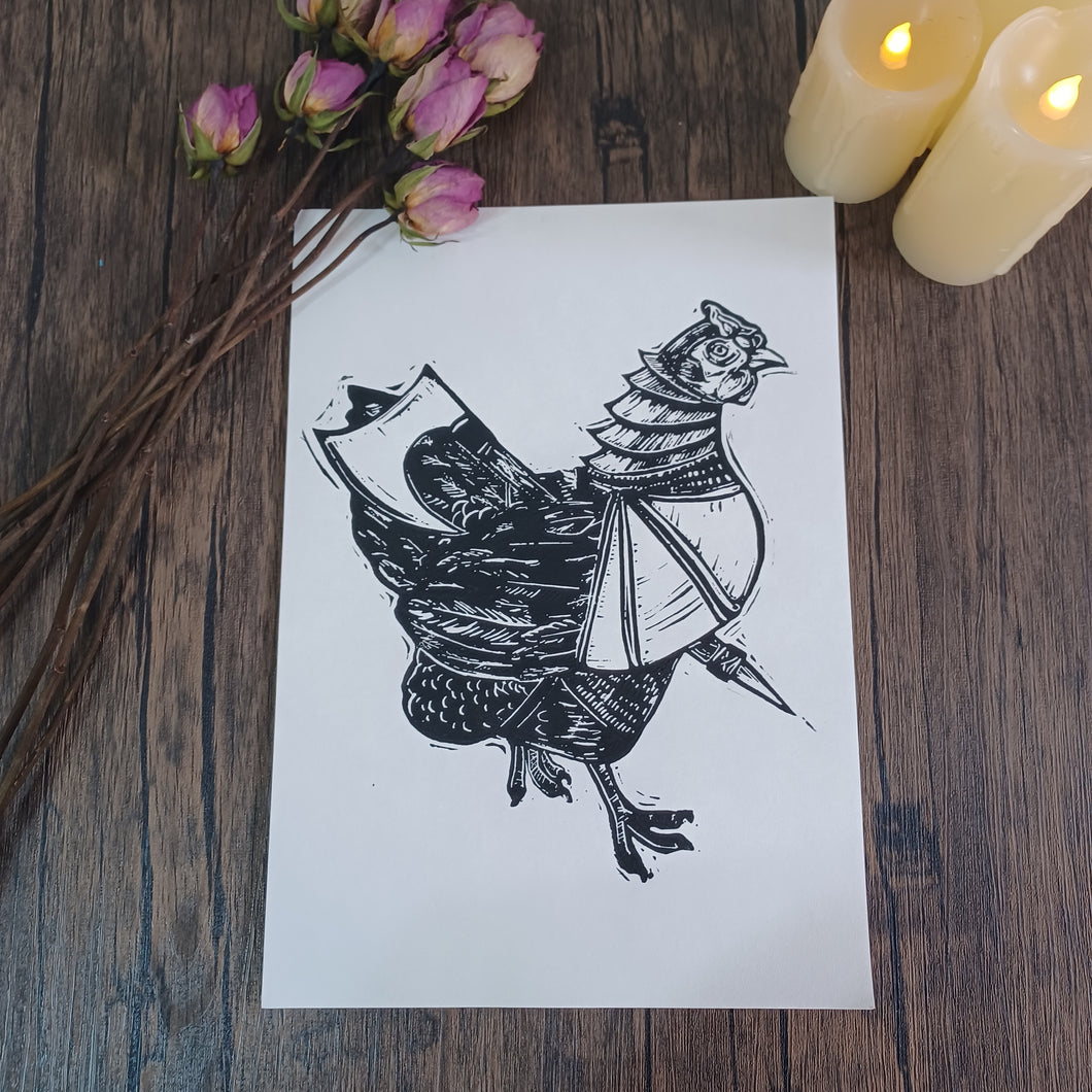 Hunter's Chicken A4 Lino print