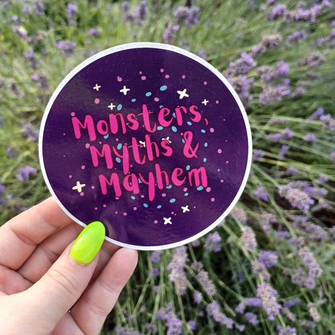 Monsters,myths and mayhem sticker