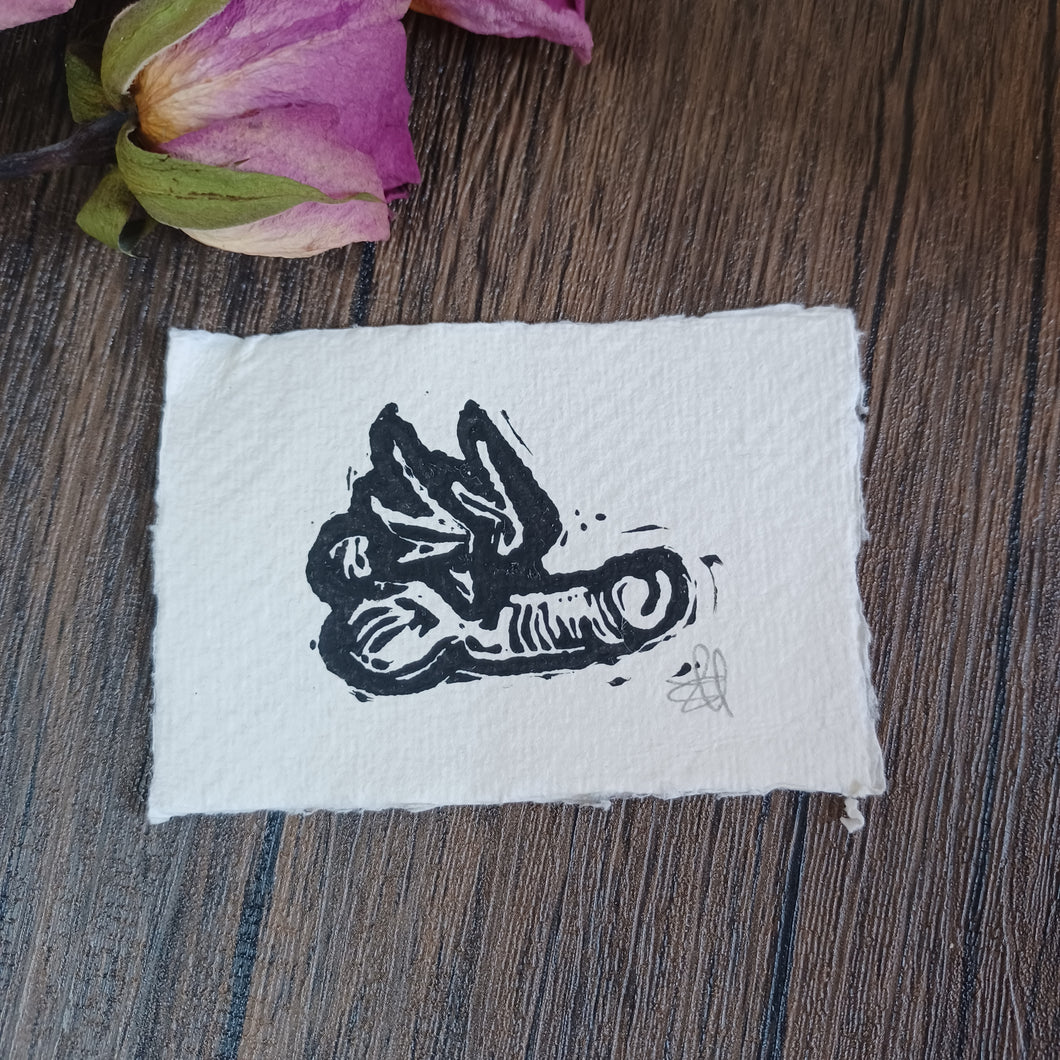 Flying fuck mini Lino print