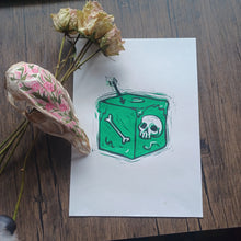 Load image into Gallery viewer, Gelatinous cube reduction lino print A4
