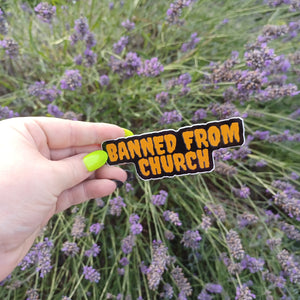 Banned from church sticker