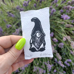 Mini Gonk / Gnome Lino Print