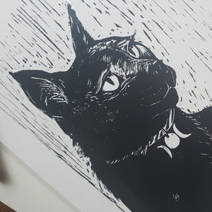 'Salem' Black Cat lino print