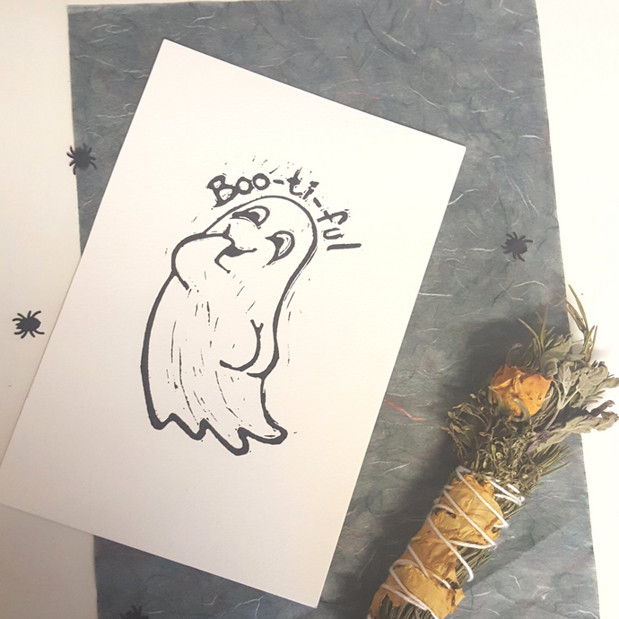 Boo-ti-ful A5  lino print