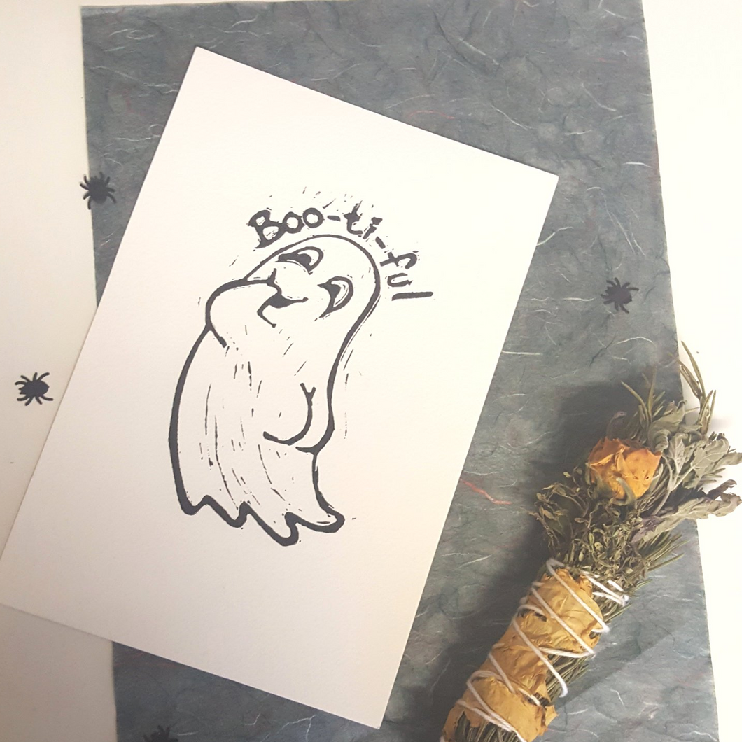 Boo-ti-ful A5  lino print