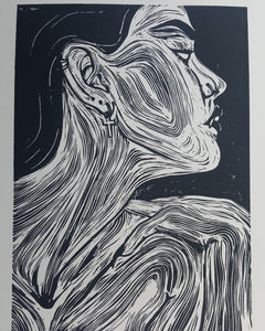 Huntress lino print